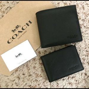 Men Compact ID Sport Calf Leather Wallet in Black